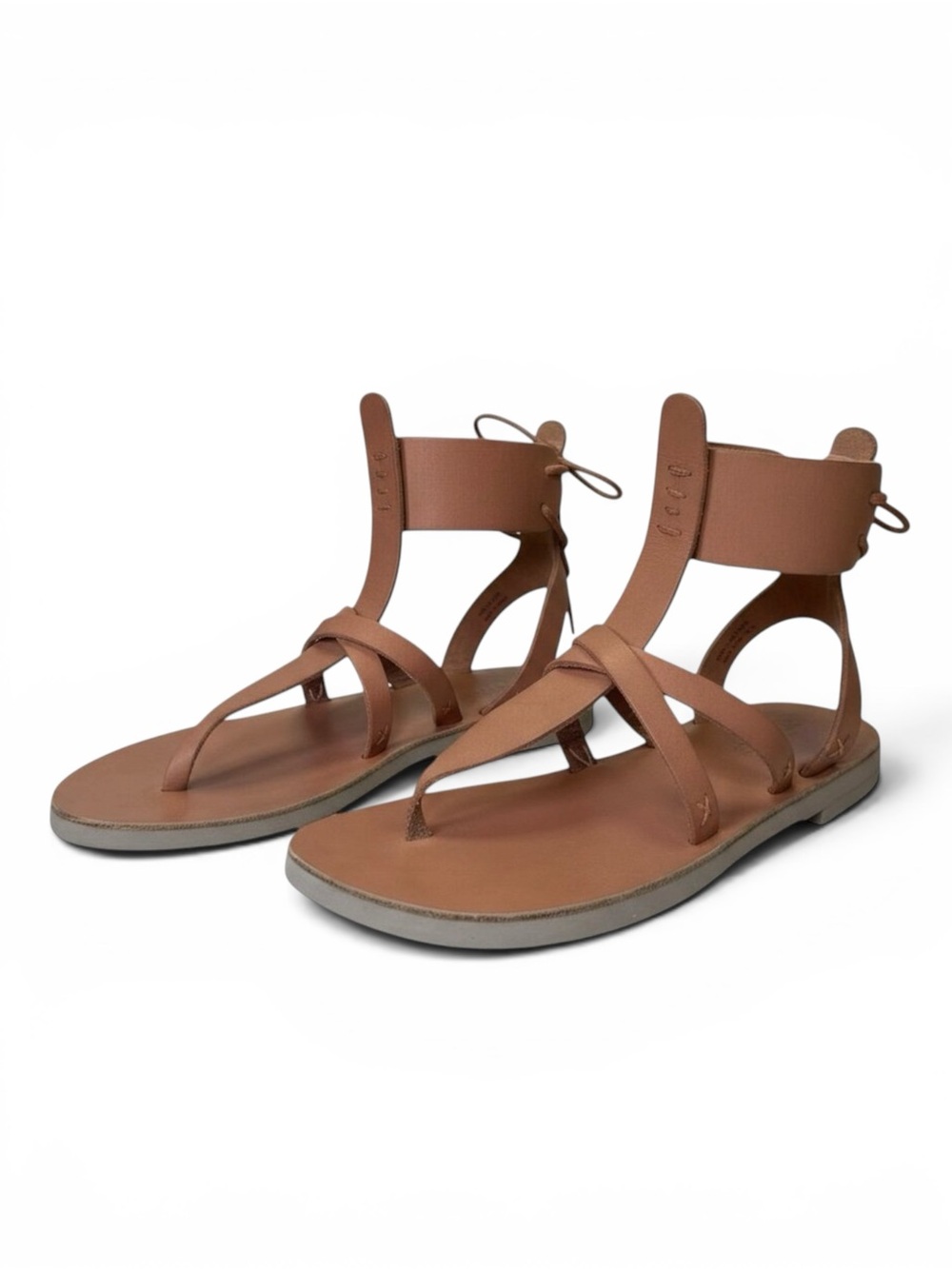 Free People Leather Gladiator Sandals Ankle Wrap Tie Flat Tan Size EU 36 US 6